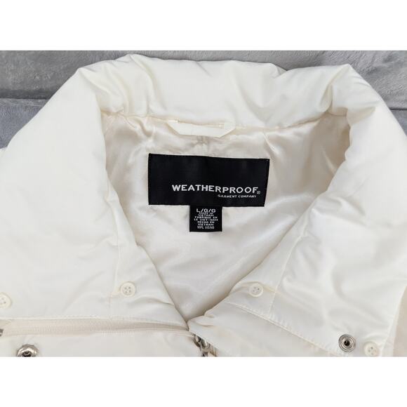 Ivory Weatherproof puffer coat Size LARGE belted double zipper - Picture 11 of 15